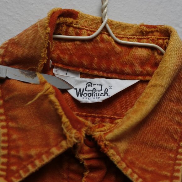 Vintage Woolrich Short Sleeve Heavy Cotton Shirt USA Made Orange Medium Twill - Picture 2 of 5
